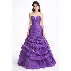 Purple Strapless Beaded Corset Back Ruffled Tafetta Gown NWOT Prom Vintage sz 6